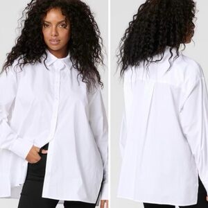 NWT KAFFE KAmira White Shirt Size M Rosette Detail Button Down Cotton Classic